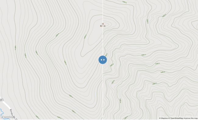 左 mapbox vector terrainを使用したoutdoorスタイル  右 mapbox-japan japan-gsi-contourベースのoutdoorスタイル