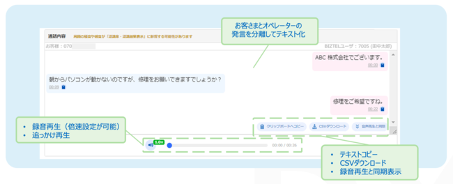 音声認識サービス履歴連携の画面