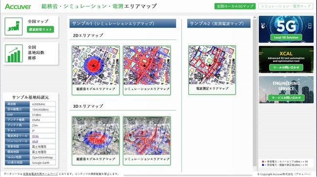 ローカル5Gエリアマップ（シミュレーション、電波測定）