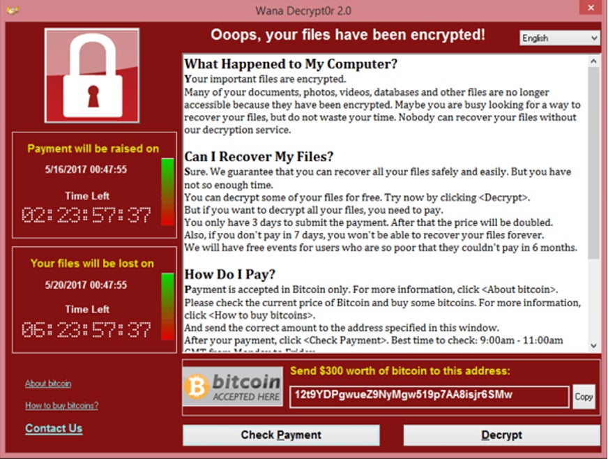 図1：WannaCryの身代金要求